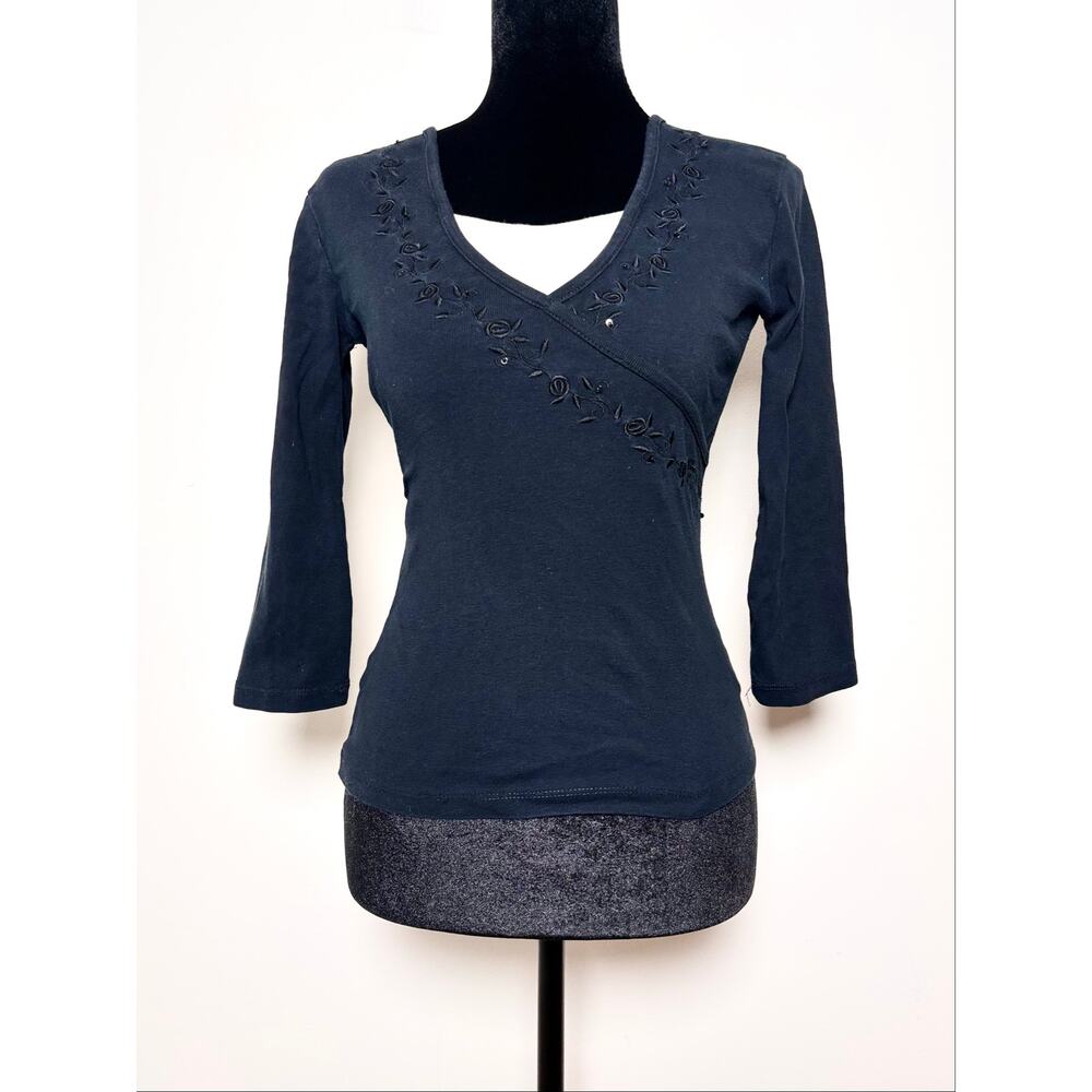 Carolyn Taylor Black Rhinestone Studded Wrap Top READ